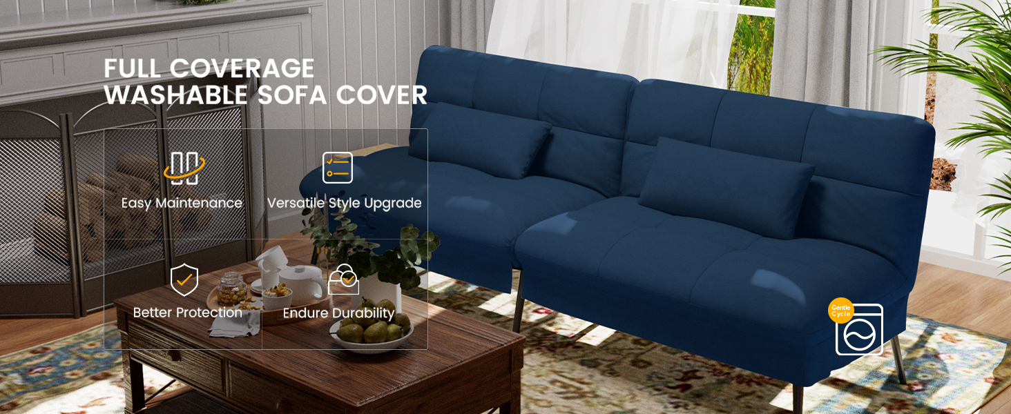 COMHOMA Convertible Futon Sofa Bed, 68Fabric Futon Couch with Adjustable Backrest, Folding Futon Sle