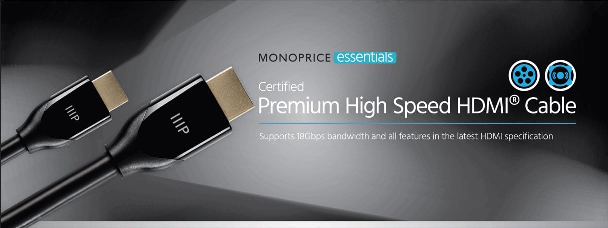 Monoprice Certified Premium HDMI Cable - 4K@60Hz, HDR, 18Gbps
