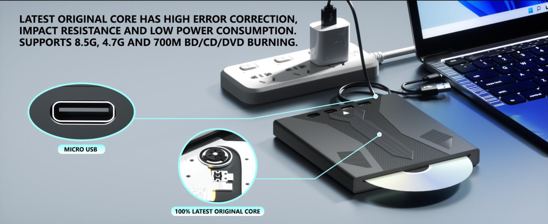 [7 in 1] External Blu Ray Drive, Support 100G Disc USB 3.0 and Type-C Blu Ray Burner