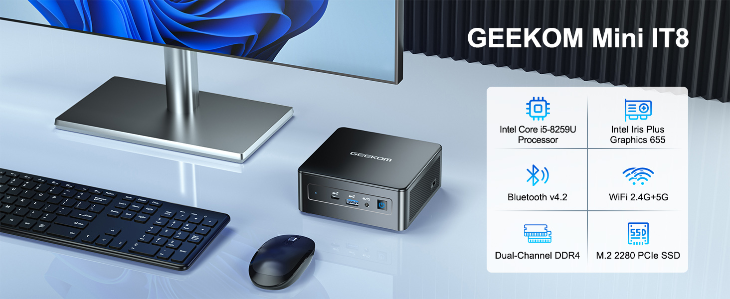 GEEKOM - GEEKOM Mini IT8 - Mini PC - Ordinateur de Bureau Compact