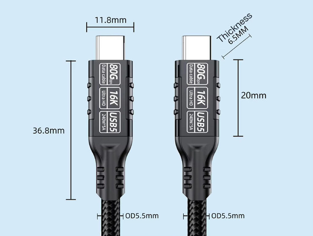 USB C to C Cable 6.6ft./2M, PD 240W Fast Charging Thunderbolt 5 USB5 Cables, Braided Type C Cable 80