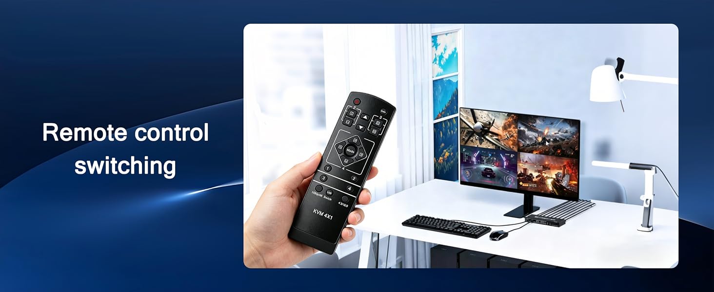 4K@30Hz HDMI USB KVM Multiviewer Switch 4 in 1 Out, Supports 4-Channel Split Screen and synchronous