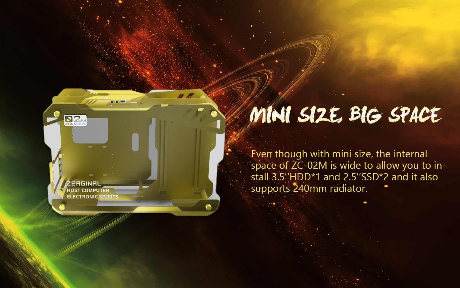 Zeaginal ZC-02M Tempered Glass Mini Computer Case-Yellow