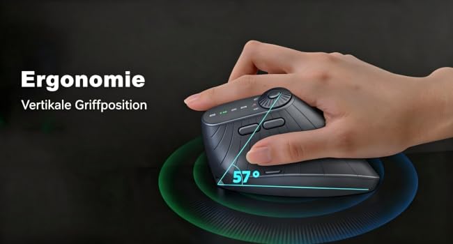 Wireless 2.4G & Dual Bluetooth Three Channel Ergonomic Vertical Mouse - Adjustable DPI Multifunction