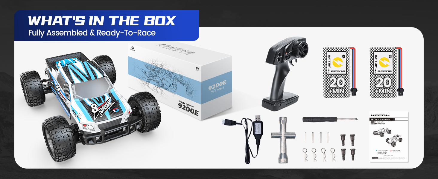 DEERC 9200E Large Hobby RC Cars, 48 KM/H 1:10 Scale Fast