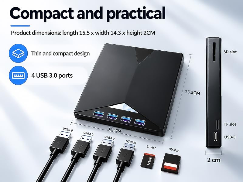 External CD/DVD Drive USB 3.0 & Type-C Burner