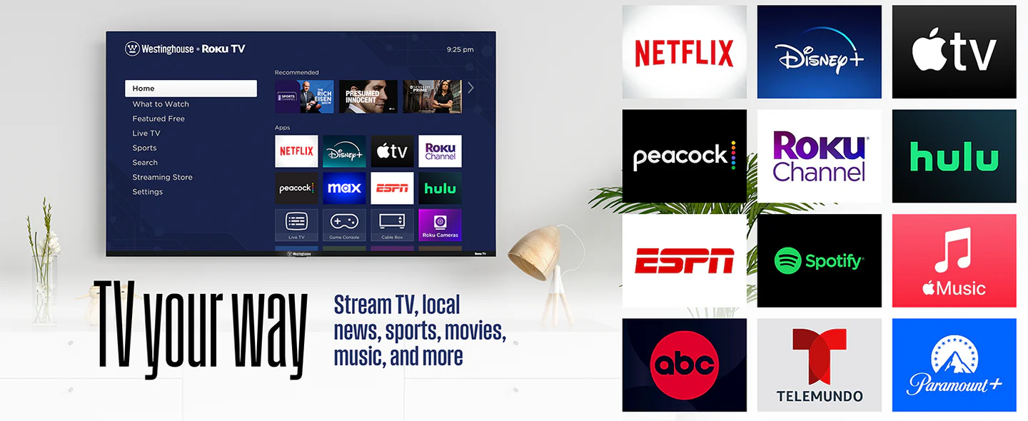 Westinghouse Smart Roku TV, HD QLED, Dolby Digital+, Wi-Fi, Bluetooth, AirPlay, Alexa & Google Assistant