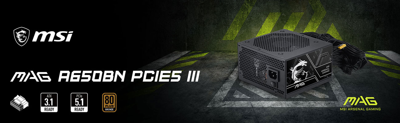  MSI MAG A650BN PCIE5 Non-Modular Compact Gaming 650W Power Supply