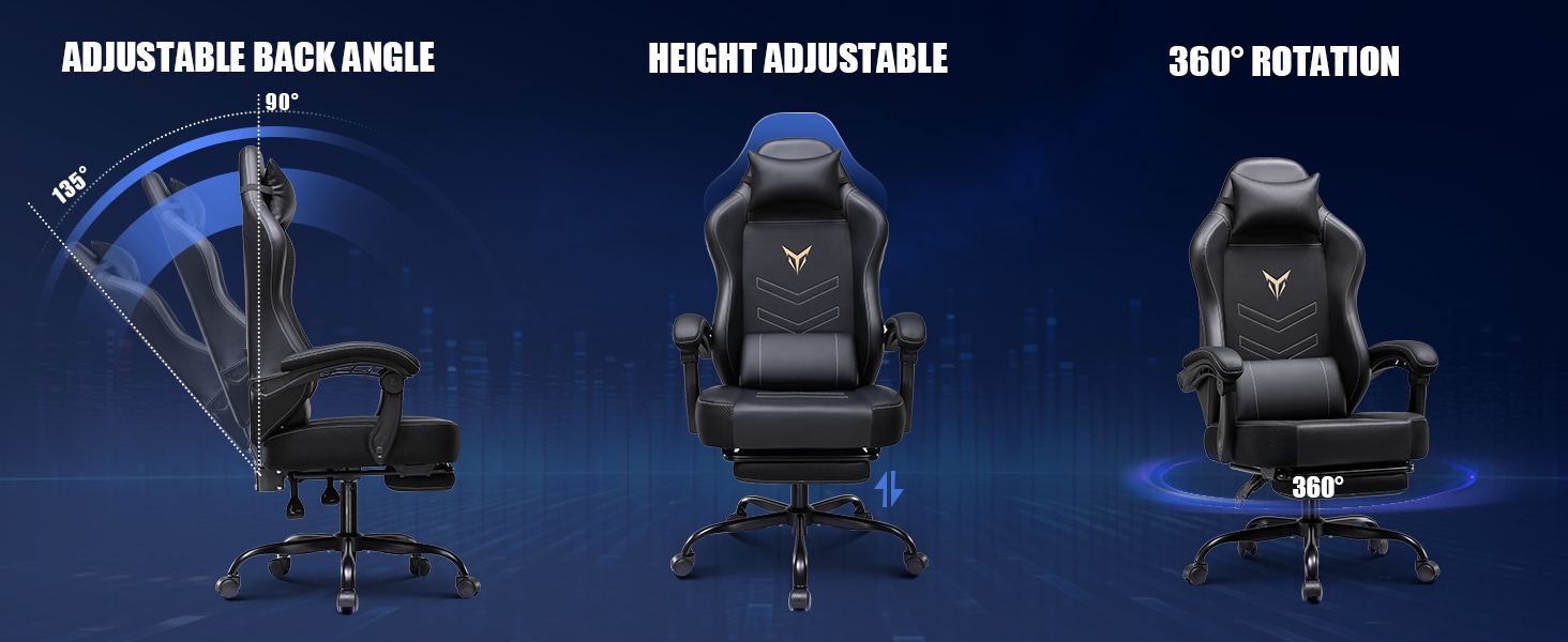 Gaming Chair with Foot Rest, PC Computer Game Chair for Adults, Ergonomic High Back Home Office Desk