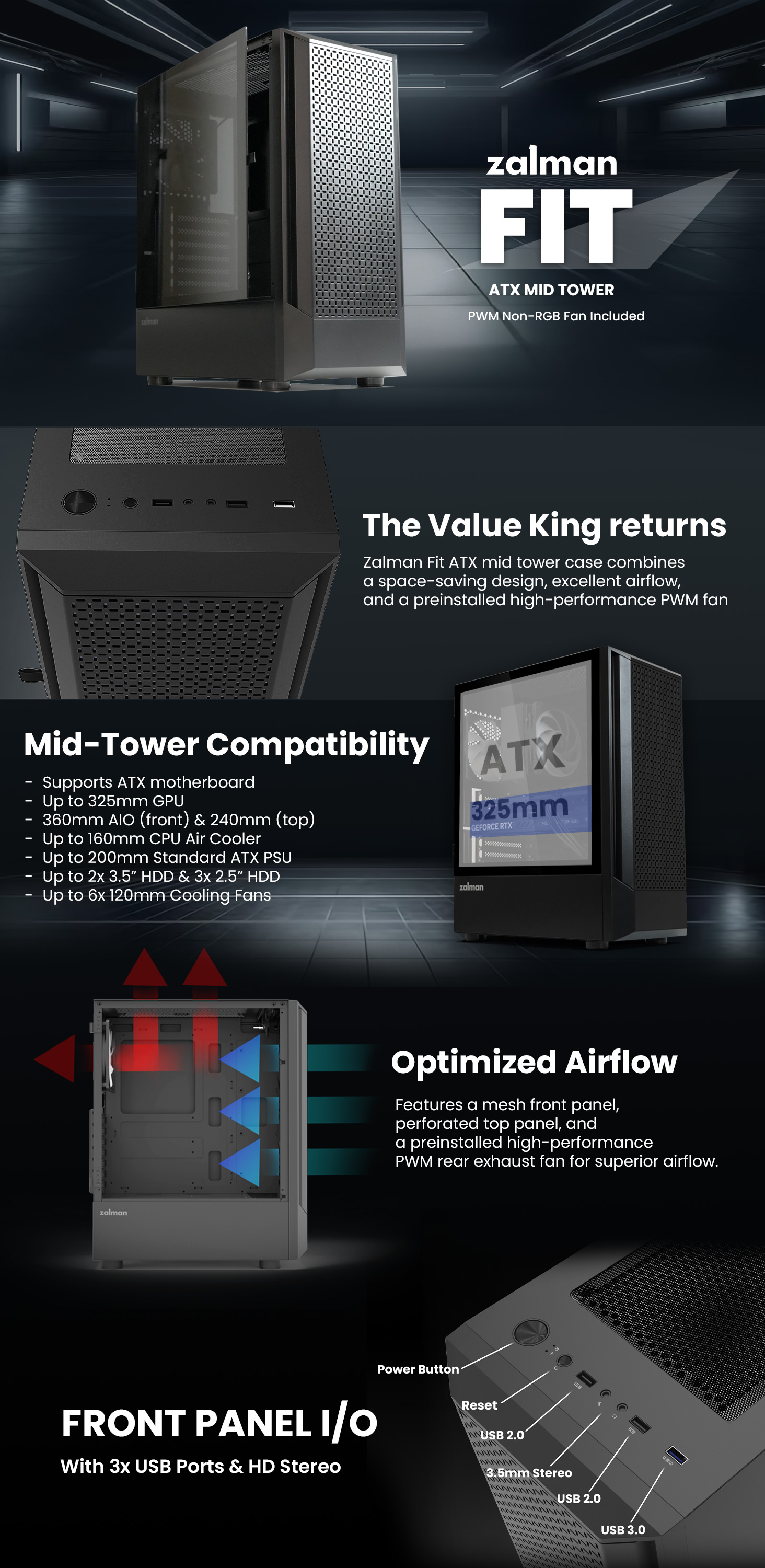 Zalman Fit Basic ATX Mid Tower Airflow Desktop PC Case