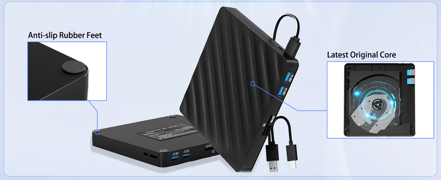 [5 in 1] External Blu Ray Drive, USB 3.0 Type-C Portable Blu-Ray Player