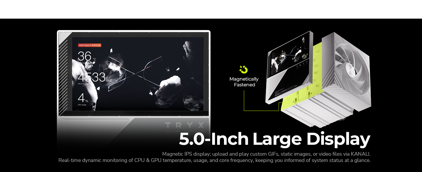 TRYX TURRIS 620 CPU Air Cooler 5.0" IPS Customizable Screen 280w TDP Dual Tower CPU Cooler