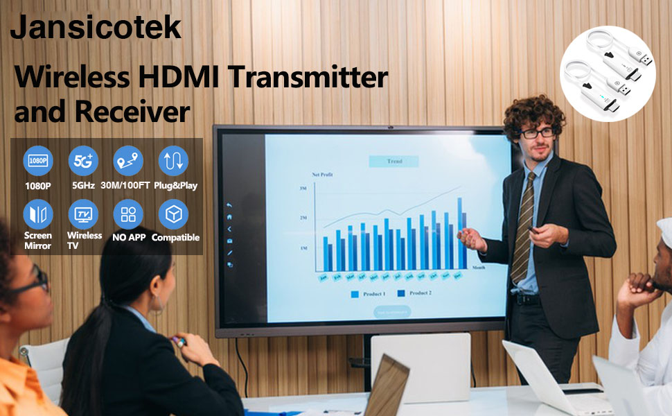 Jansicotek 1080P Wireless HDMI Transmitter and Receiver