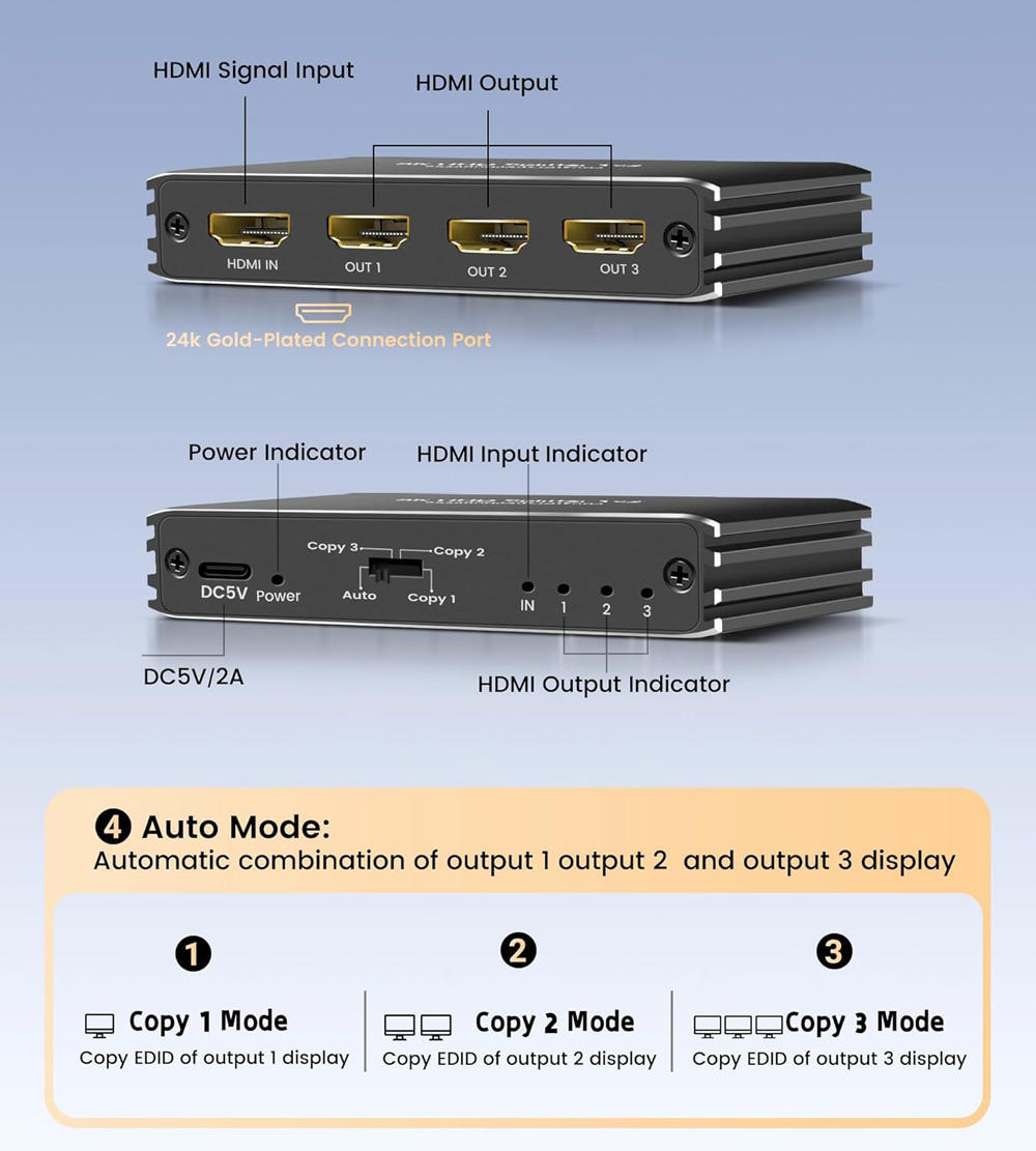 8K HDMI Splitter 1 in 3