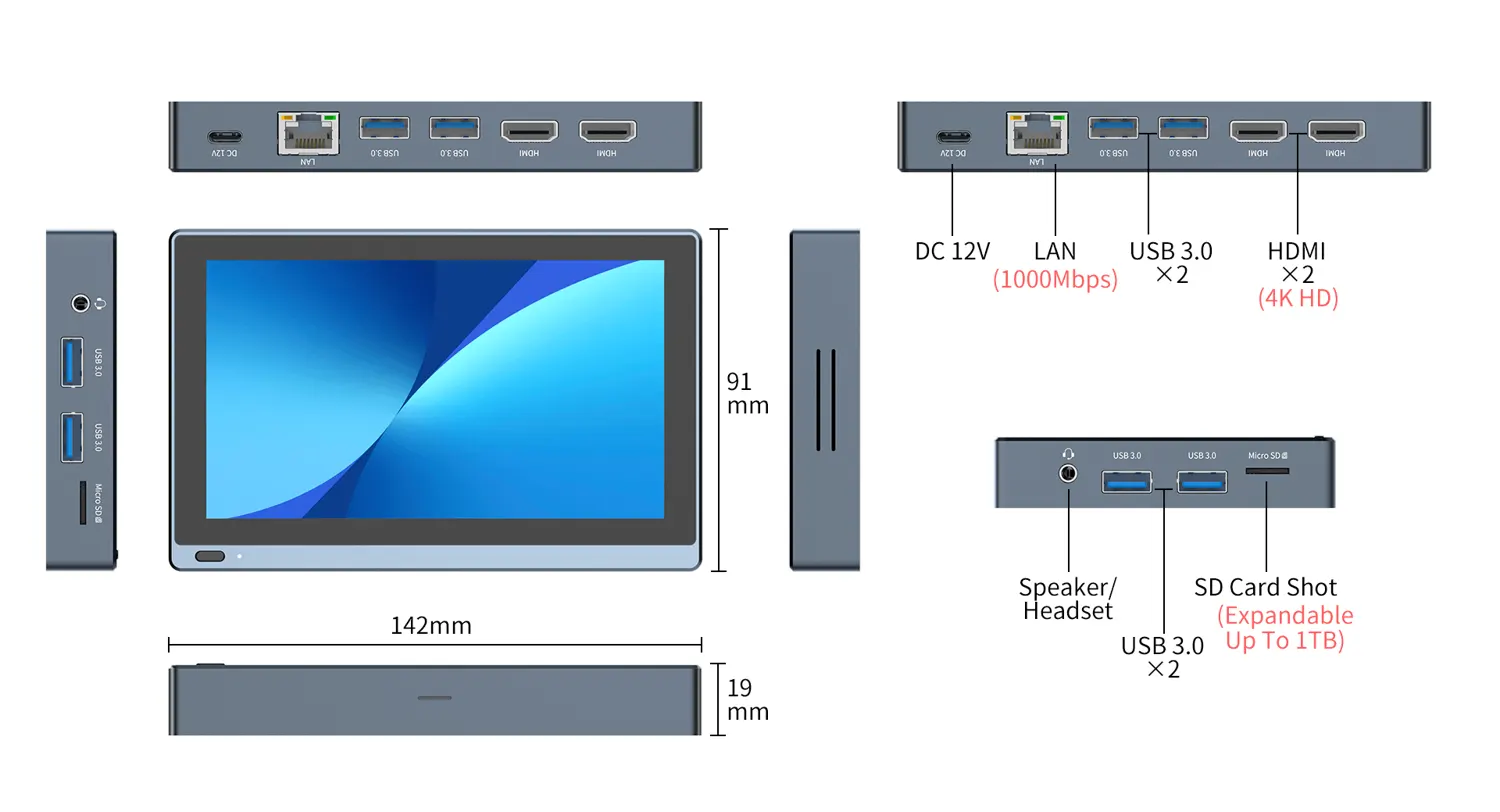 2023 Pocket Mini PC Windows 11 Box Desktop Industrial Computer 5.5  Touch  Screen Intel J4125 8GB RAM 128GB WiFi 6.0 BT5.2 RJ45