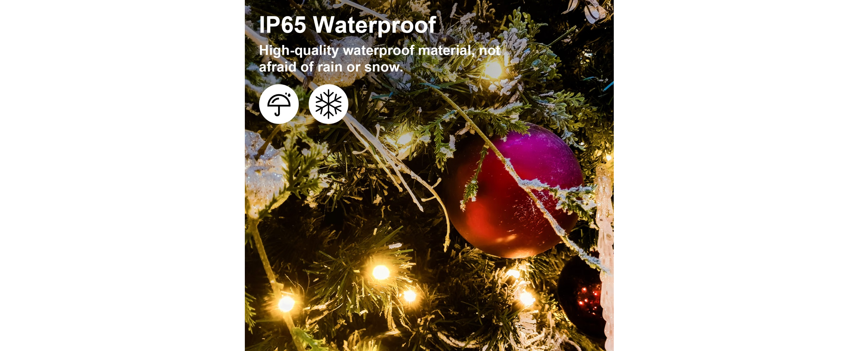 IP65 waterproof lights, christmas tree lights, winter decor, snow rain resistant, LED fairy string l