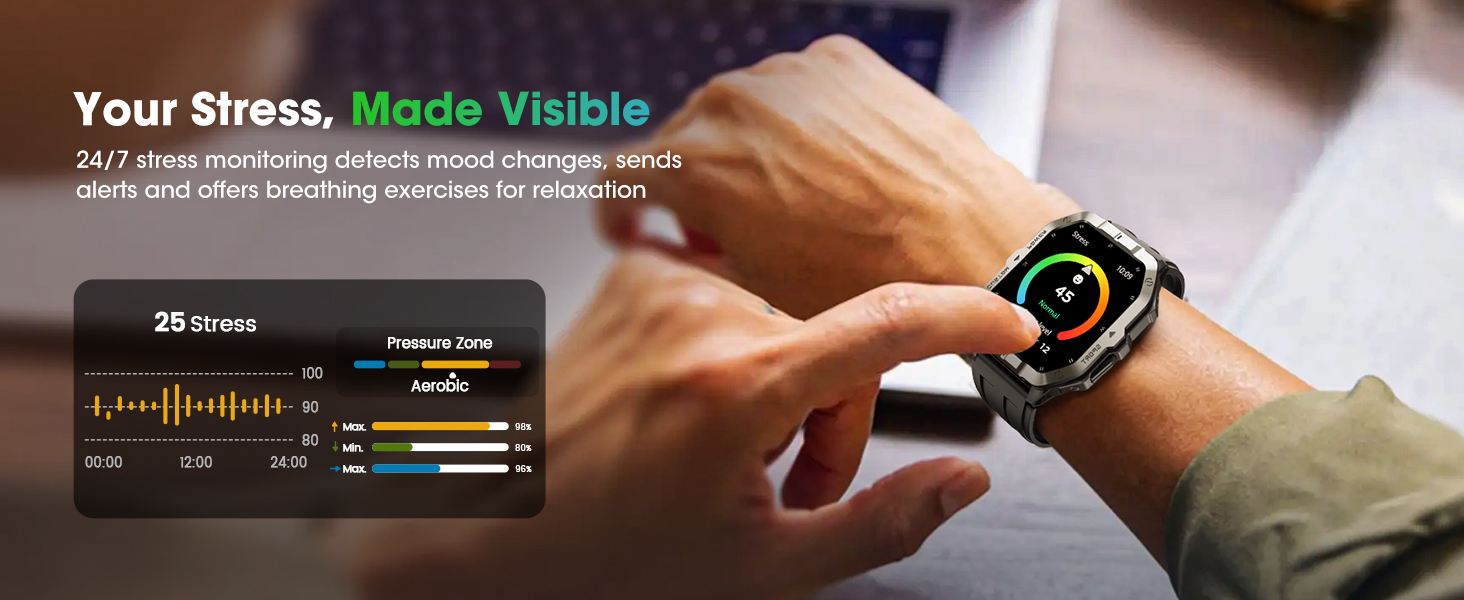Military Smart Watch Built-in GPS, Bluetooth Calling, for iPhone & Android Phones