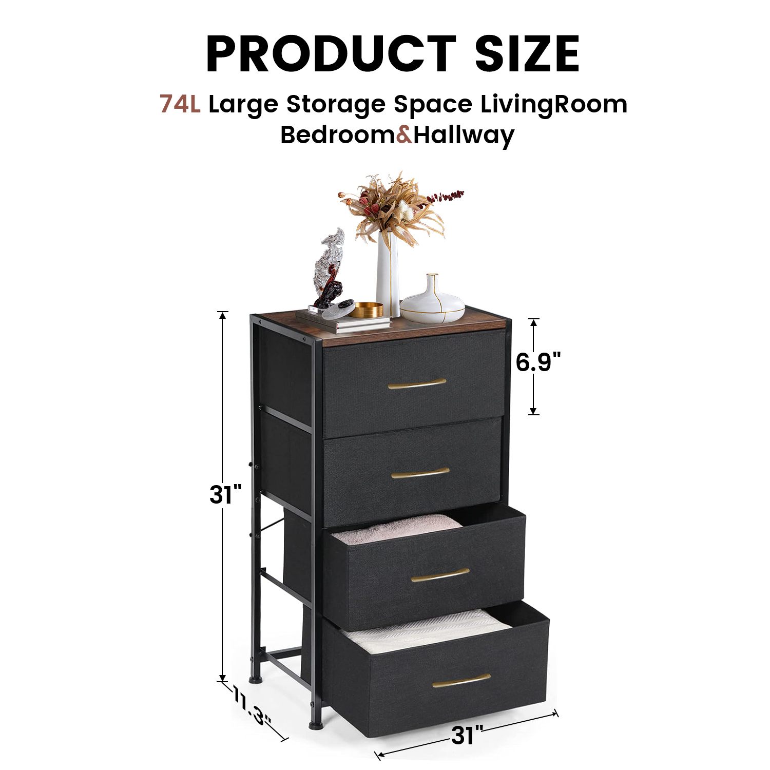 GTRACING 4-Drawer Dressers for Bedroom, Chest of Drawers with Fabric Bins, Modern Storage Organizer,