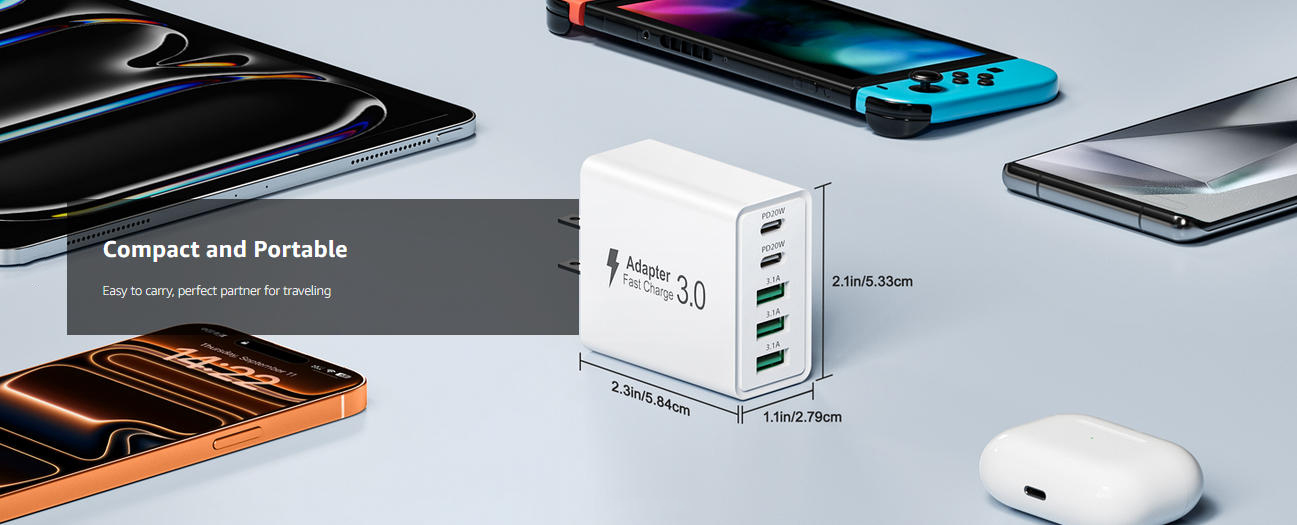 [2-Pack] USB C Wall Charger,50W 5-Port PD Fast USB C Charging Block