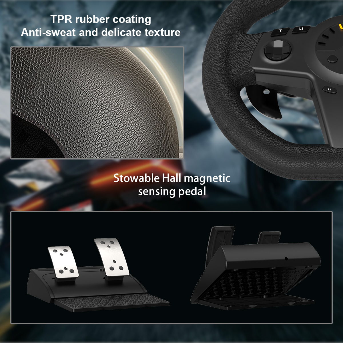 this racing wheel has TPR rubber coating. It's Anti-sweat and delicate texture