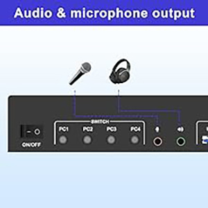 Audio and microphone output 3 monitors 4 computers KVM comes with a 3.5mm Audio Jack port with a DAC