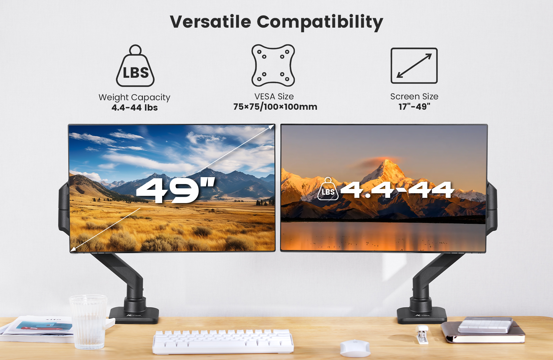 ACGAM Premium Heavy Duty Ergonomic Ultrawide Monitor Arm for 17"-49" Curved & Flat Screens