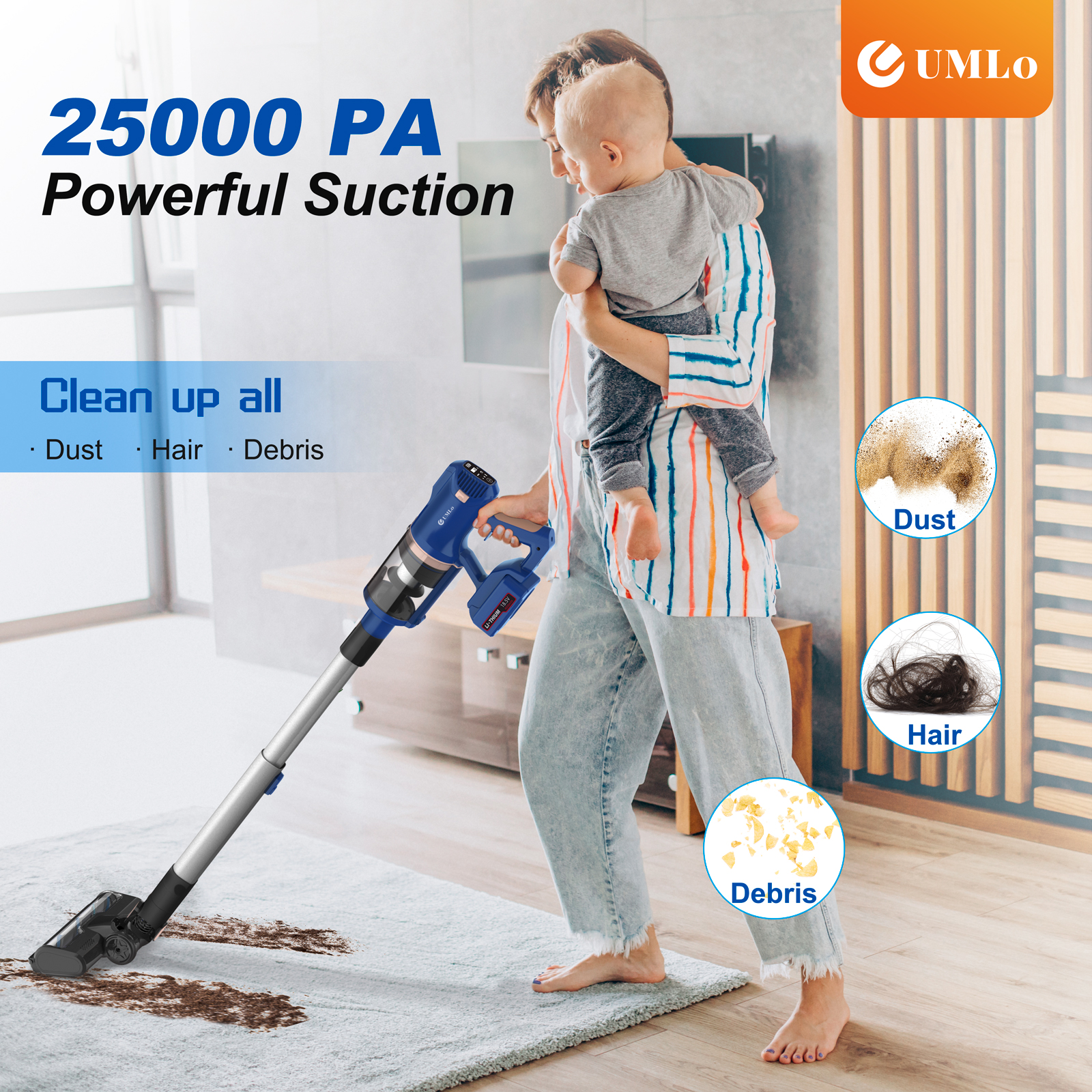 Hihhy Cordless Vacuum Cleaner, Stick Vacuum 25000 Pa Powerful Suction,  Rechargeable 2-in-1 Handheld Small Vacuums Lightweight Portable for  Hardwood