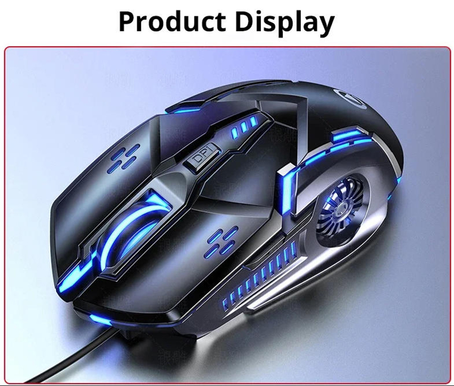 6 Keys Wired Gaming Mouse & Fire Button, Red Blue Colors Led Breathing, Adjustable DPI up to 3200 DP