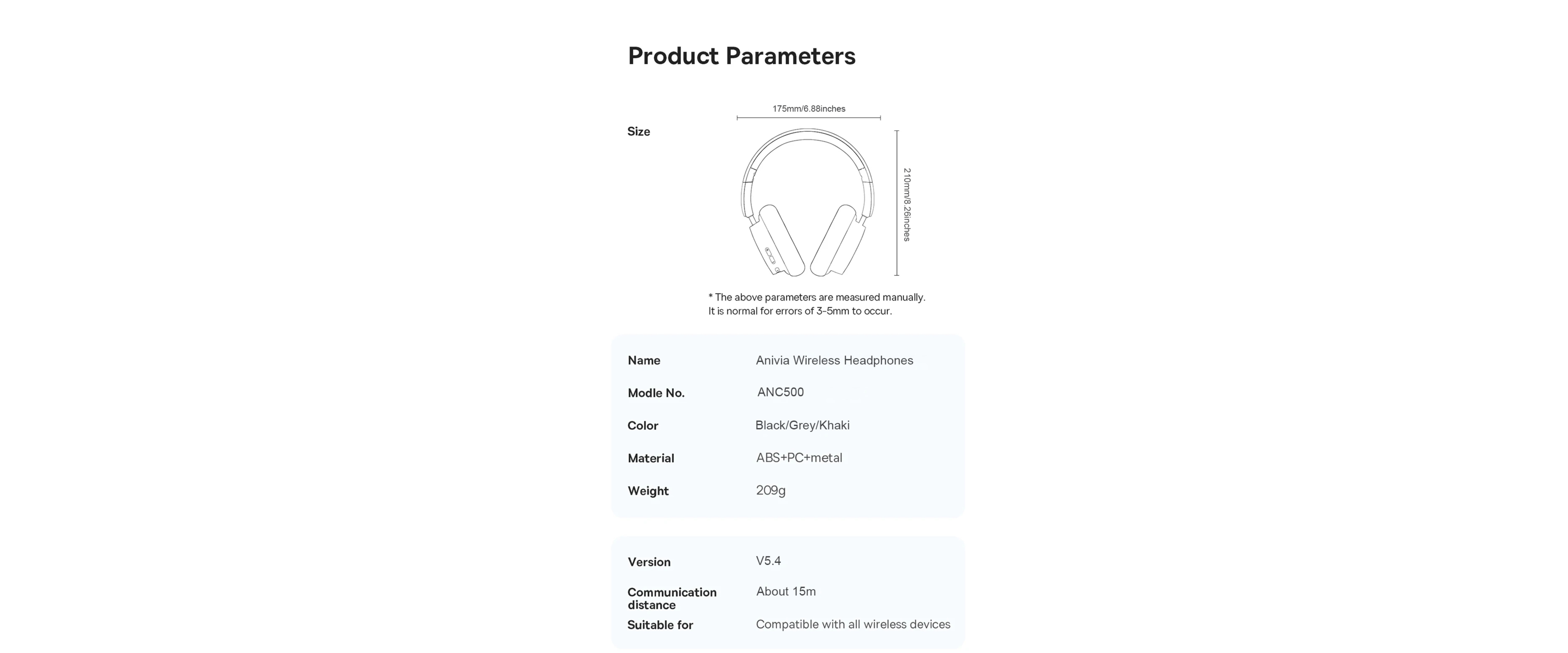 Anivia ANC500,headphone specs,product parameters,bluetooth V5.4