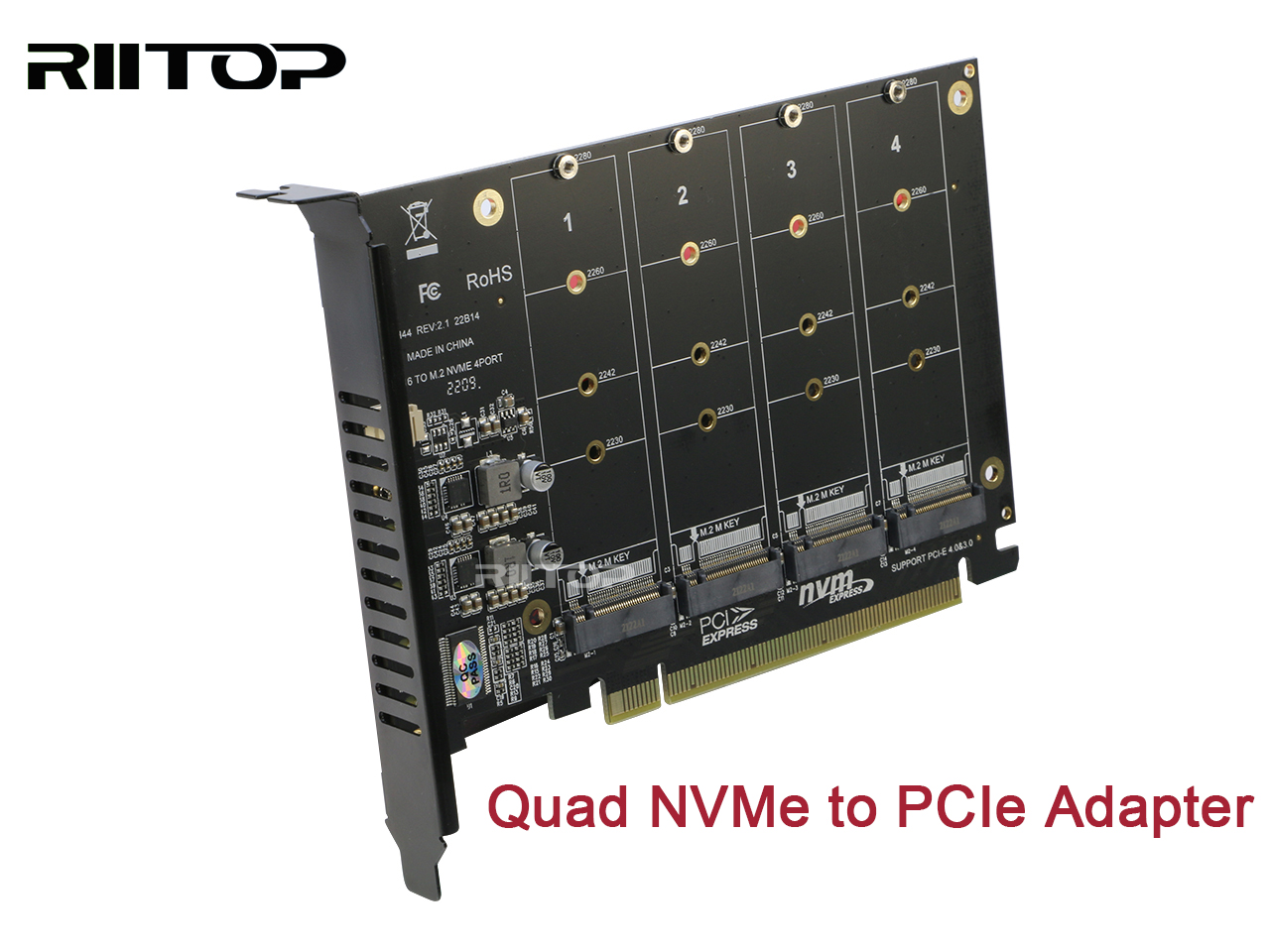 Quad M.2 NVMe to PCIe Adapter Expansion Card (PCIe Bifurcation Motherboard  is Required), Support 4* M.2 PCIe NVMe SSD 