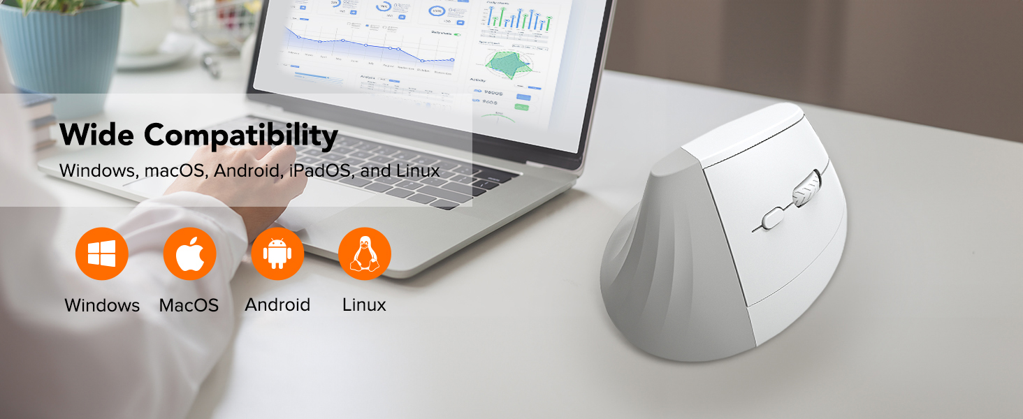 Wireless Mouse Ergonomic Vertical Mouse, Ergo Design, Bluetooth Cordless Mouse, Silent Click Mice