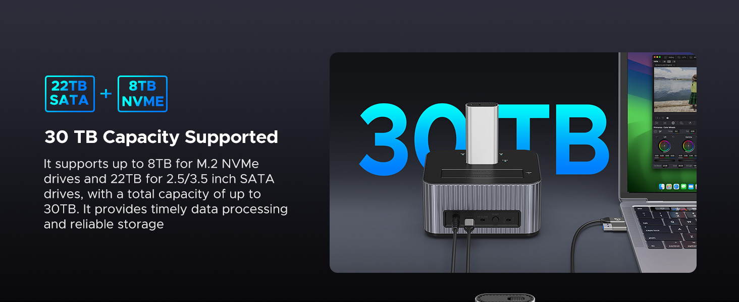 ORICO USB C Docking Station for NVMe M.2 PCIe and SATA 2.5/3.5 Inch SSD & HDD with Offline Cloning-I