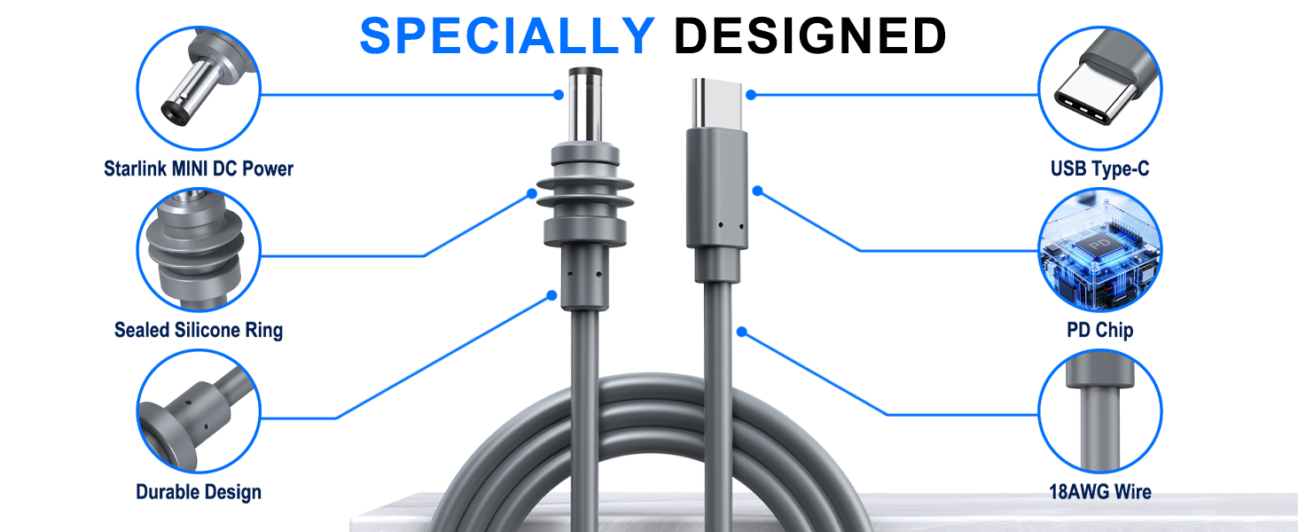 Starlink Mini USB C Cable, USB C to DC Power Cable 100W Starlink Mini Cable 18AWG USB Type C to DC P