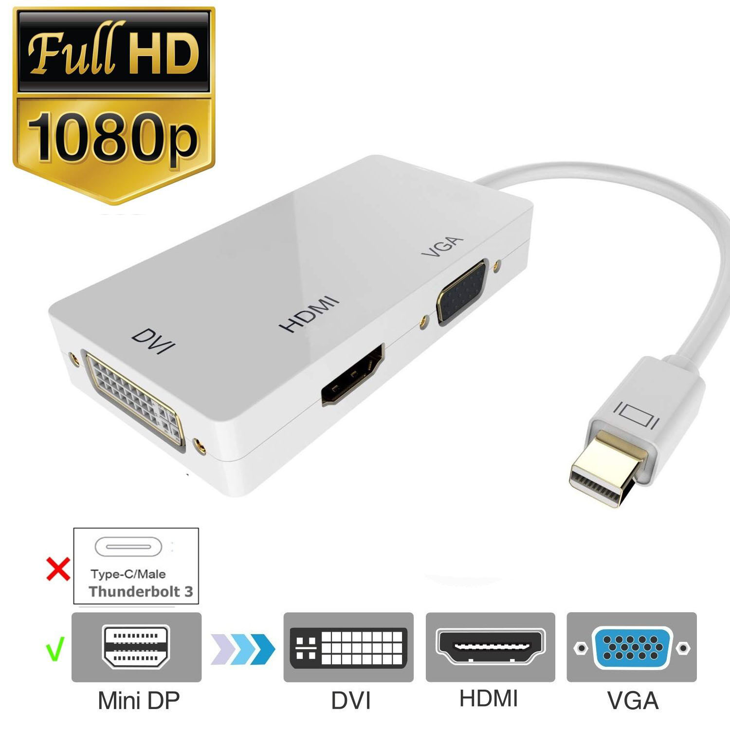 Mini Displayport DP to HDMI VGA DVI Adapter Convertor Cable 1080P 3D for MAC New 
