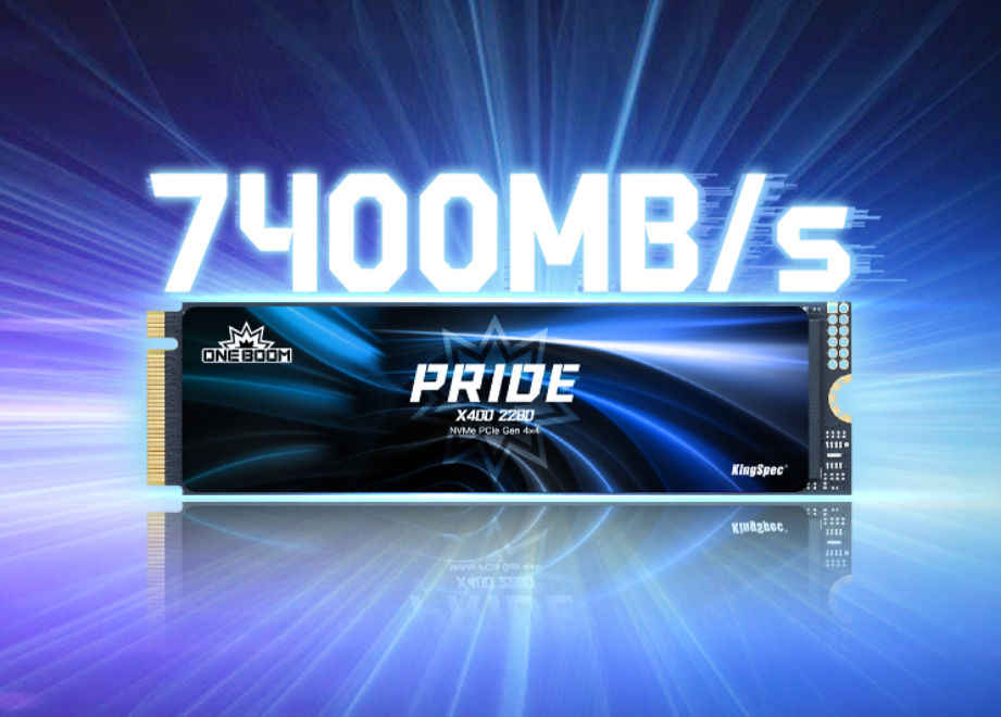 KingSpec X400 SSD delivering 7400 MB/s read/write speeds with PCIe 4.0 Gen4x4 interface for lag-free gaming