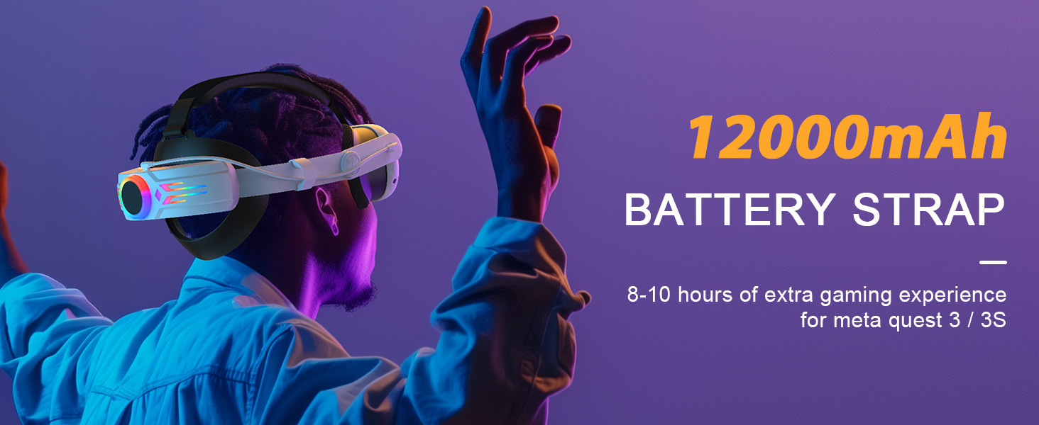 RGB Head Strap with Battery for Me-ta Quest 3S/Quest 3, 12000mAh Battery Pack for Extended 8H