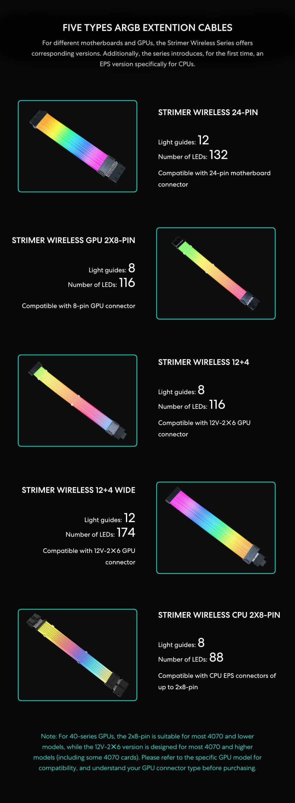 Strimer Wireless,24 Pin, RGB Power Extension Cable