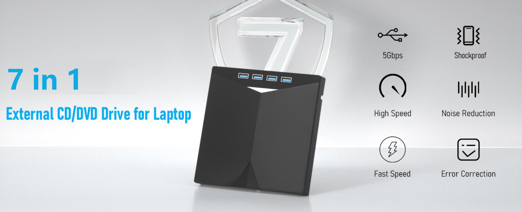 External CD/DVD Drive for Laptop, Portable 7 in 1 USB 3.0 CD ROM External Drive, CD Reader for PC wi