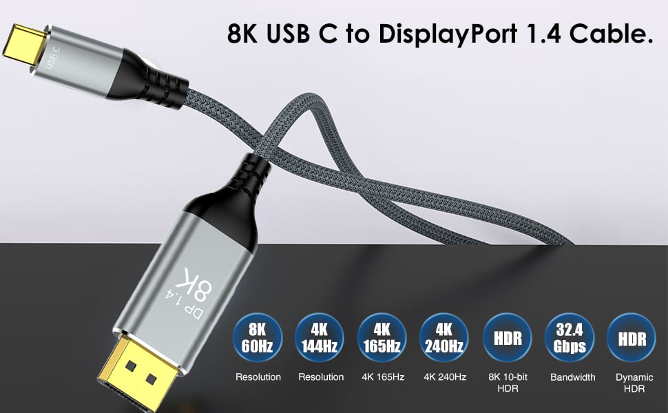 USB C to DisplayPort 1.4 Cable