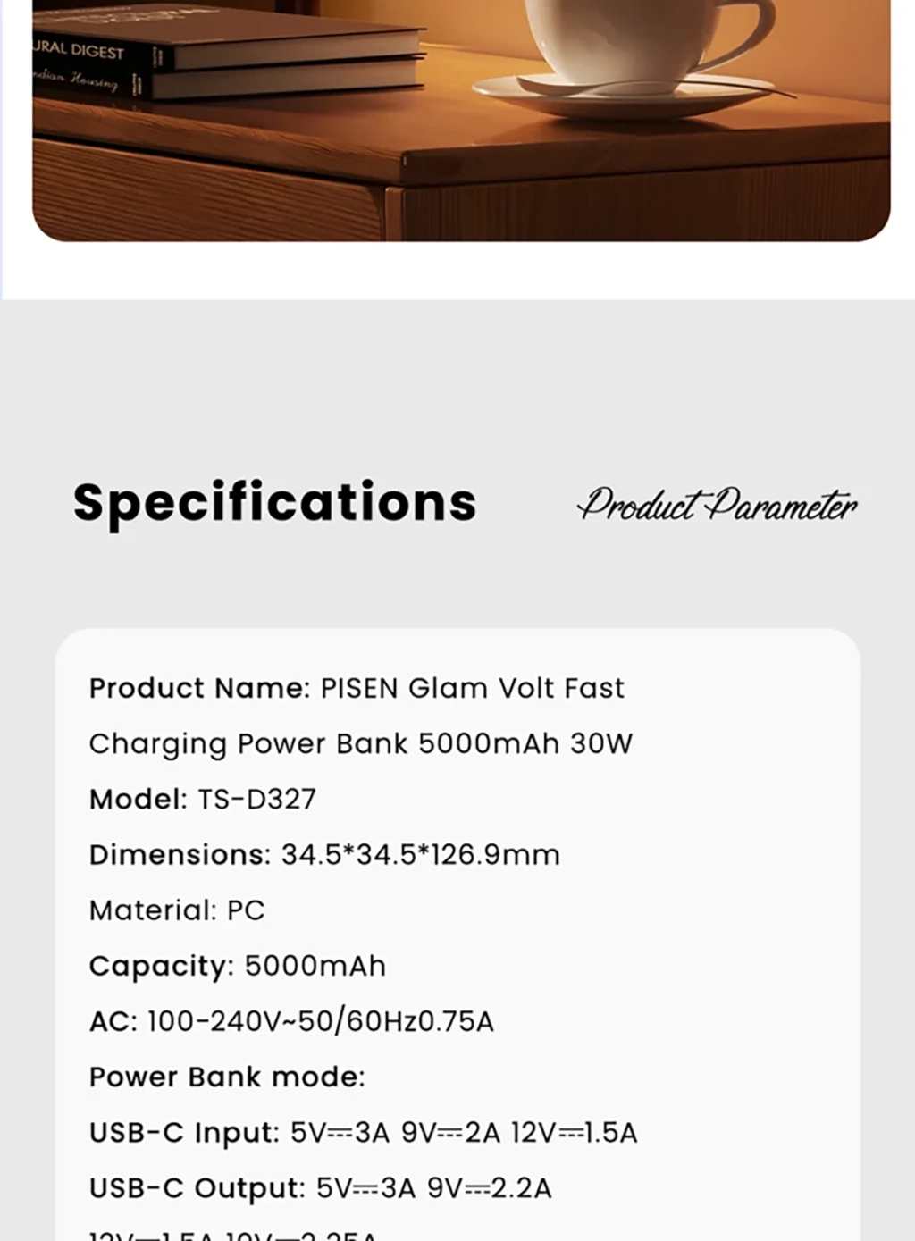 PISEN Power GlamVolt 5000mAh 30W Fast Charging Power Bank