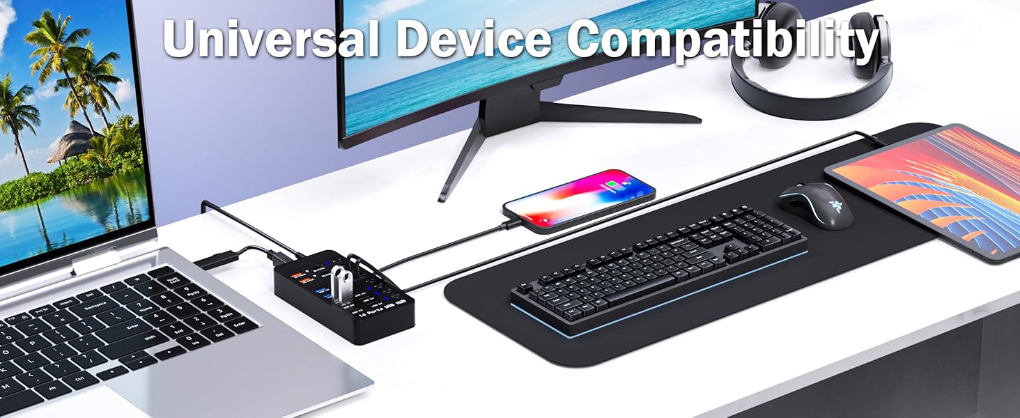 Upgrade to our space-efficient design - keep all your outlets usable while powering your 14-port USB