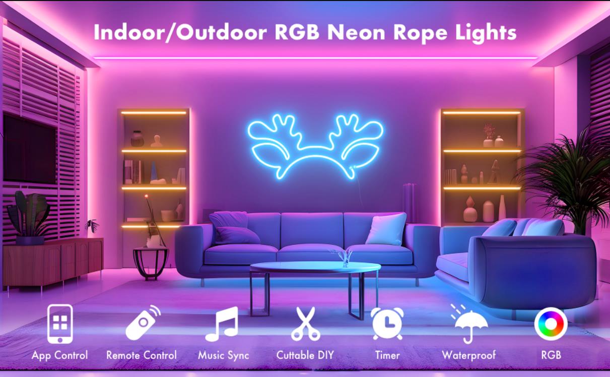 Create a colorful and dynamic atmosphere 16.4FT RGB Neon LED Rope Lights:Bring Your Space to Life wi