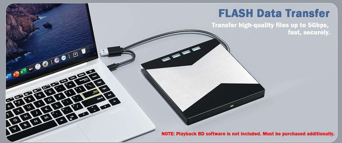 External Blu Ray Drives, 4K Portable Blu Ray Burner USB 3.0 Type-C UHD BD Player with SD/TF Port, CD