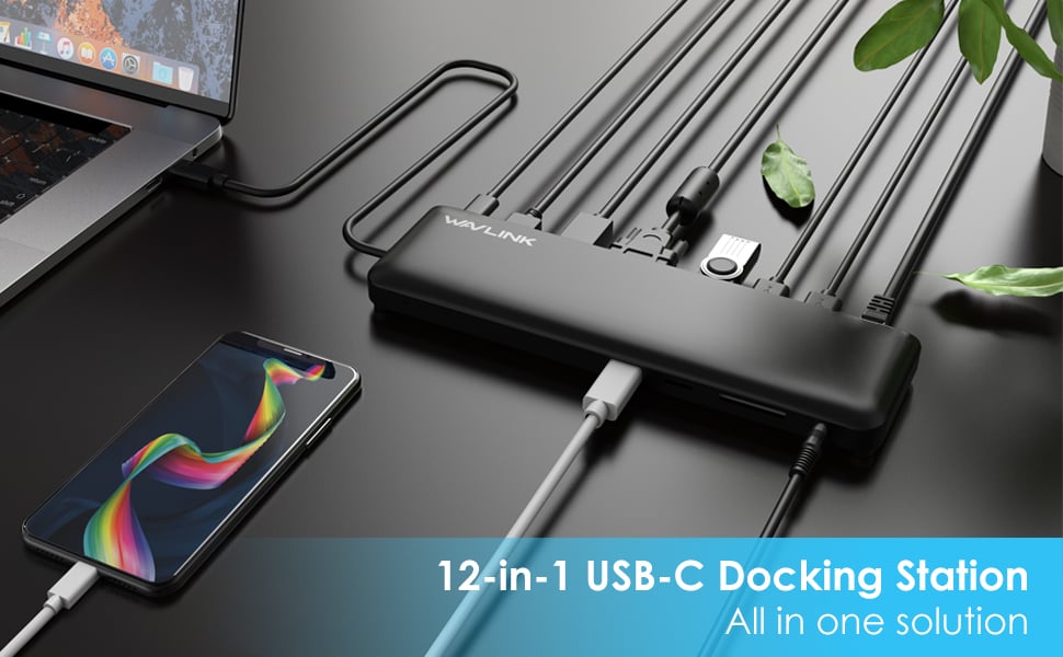 Wavlink USB C Triple Display 4K 12 in 1 MST USB C Docking Station