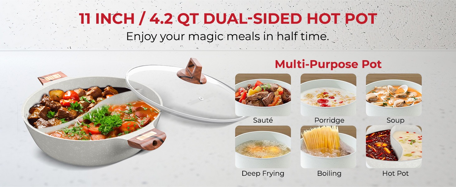 Rosewill 4.2QT Double Flavor Non-sticking Shabu Shabu Hot Pot with Divider - Beige