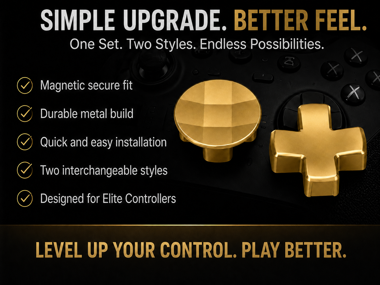 gold controller upgrade, magnetic d-pad set, metal d-pad replacement