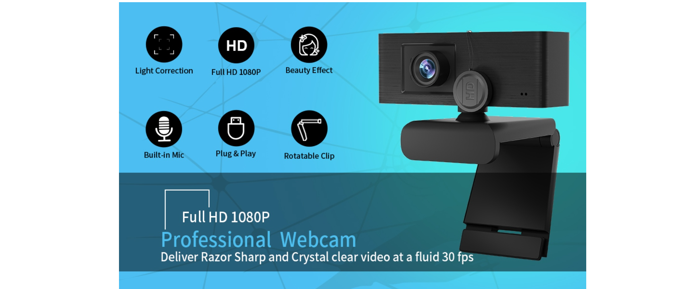 INMISS PC webcam, integrated microphone, auto light adjustment, plug and play