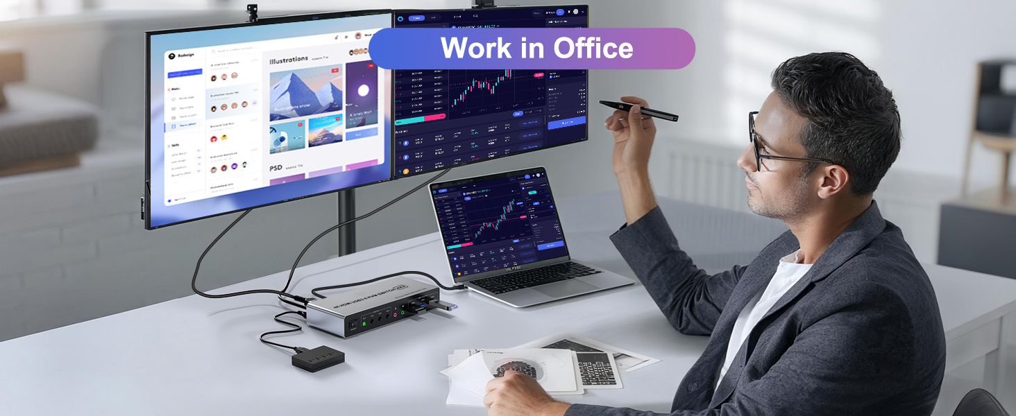 USB 3.0 HDMI KVM Switch for 4 Computers and 2 Monitors, 4 Ports HDMI Dual Monitor KVM Switch