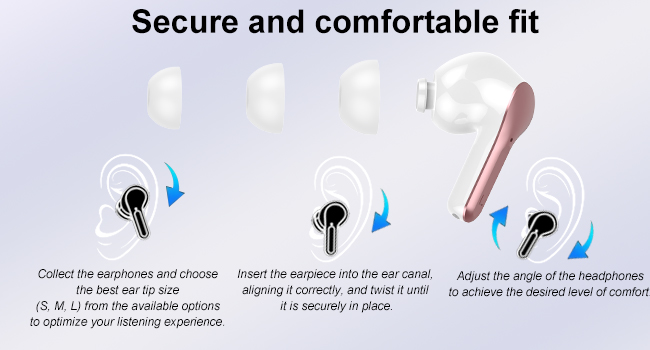 Personalized comfort Bluetooth headphones come with various sizes of ear tips, so you can choose the