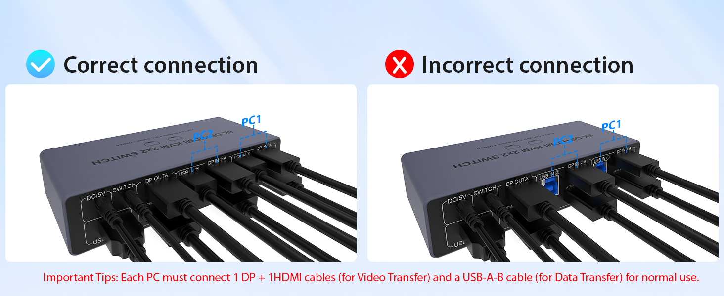 HDMI+DisplayPort Dual Monitor KVM Switch for 2 Computers 2 Monitors, Aluminum 8K@60Hz KVM Switch